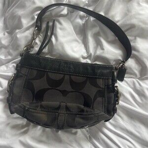 Coach Zoe Mini Hobo Shoulder Bag Black Signature C Silver Hardware Y2K